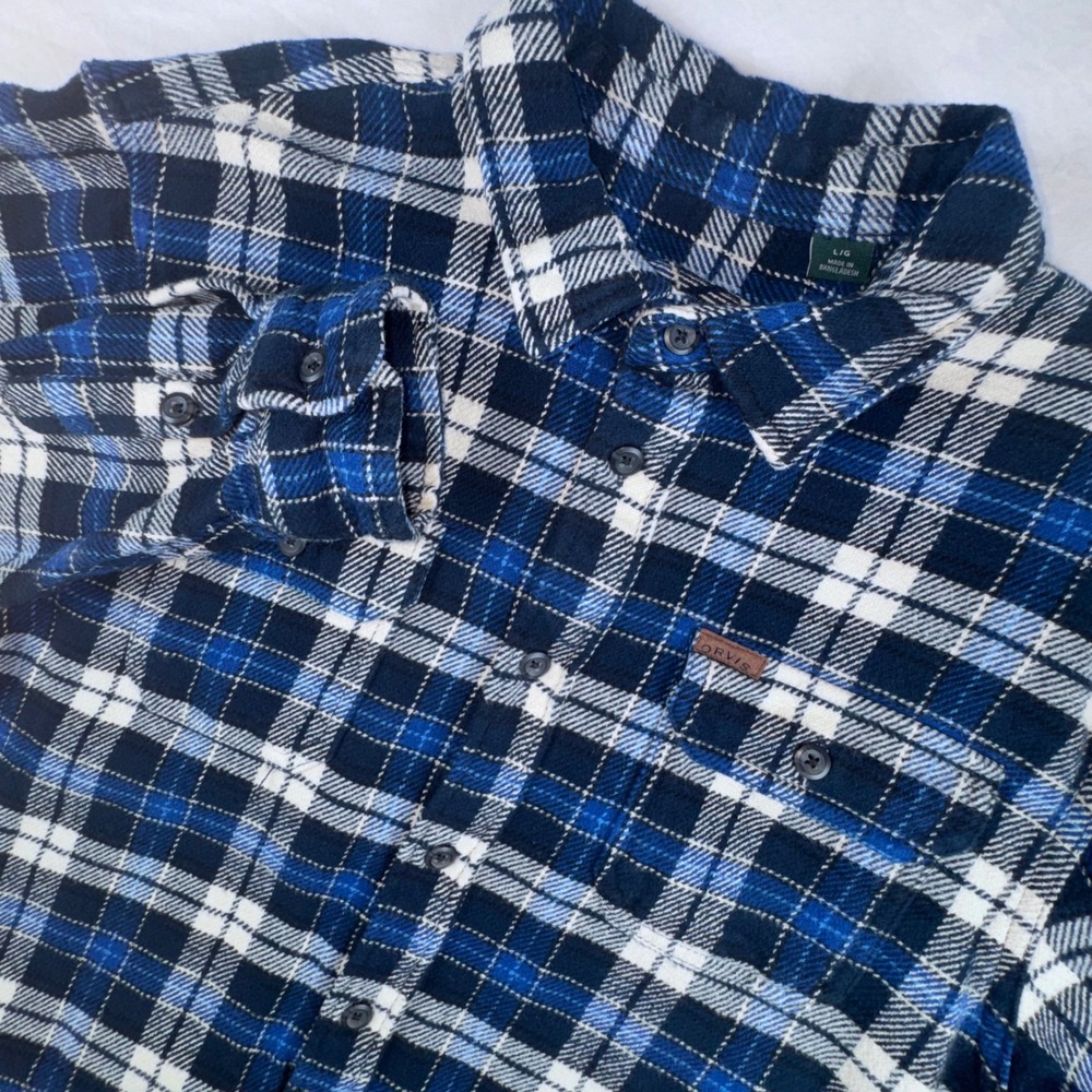 Orvis Flannel Shirt Men Large Big Bear Plaid Shacket Pockets Outdoor Heavyweight